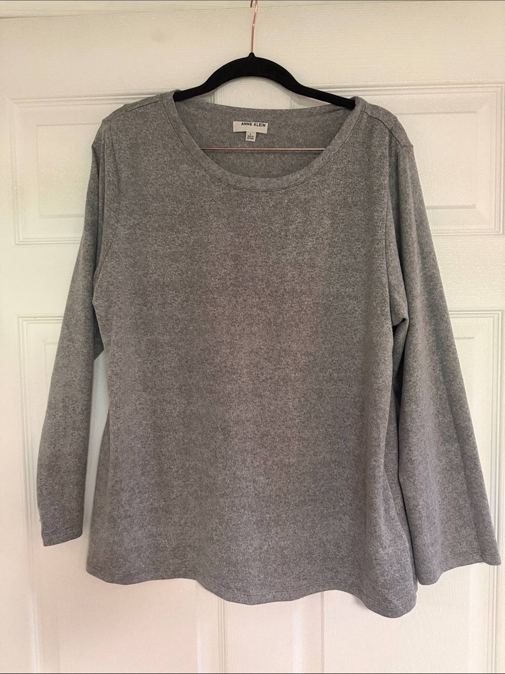 Anne Klein Heather Gray Long Sleeve Crewneck Pullover